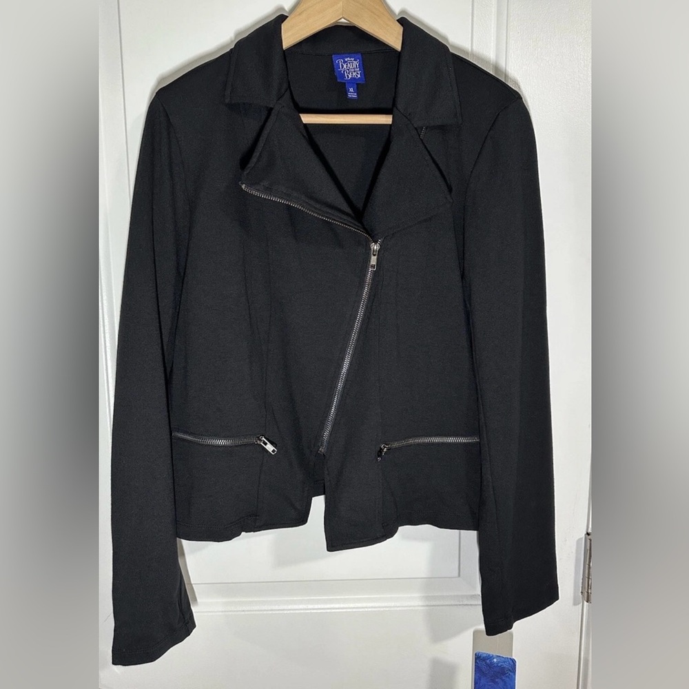 NWT Disney Beauty And The Beast Womens Black  Zip Blazer Jacket Size XL